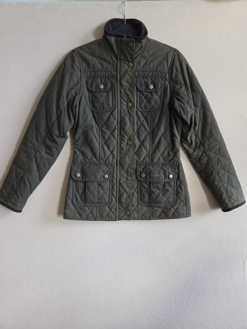 Barbour Womens Waxed Quilted Utility Zip Up Jacket Size 4 Tartan Outdoor Green